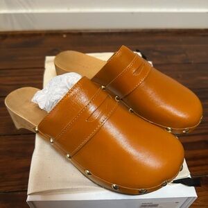 BY FAR Caramel Leather Studded Clog Mules Size 40